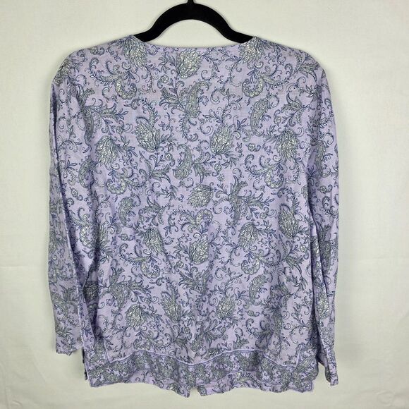 J. Jill Love Linen Purple Paisley Boho Popover Blouse Border Print Boxy Sz Med - Picture 3 of 7